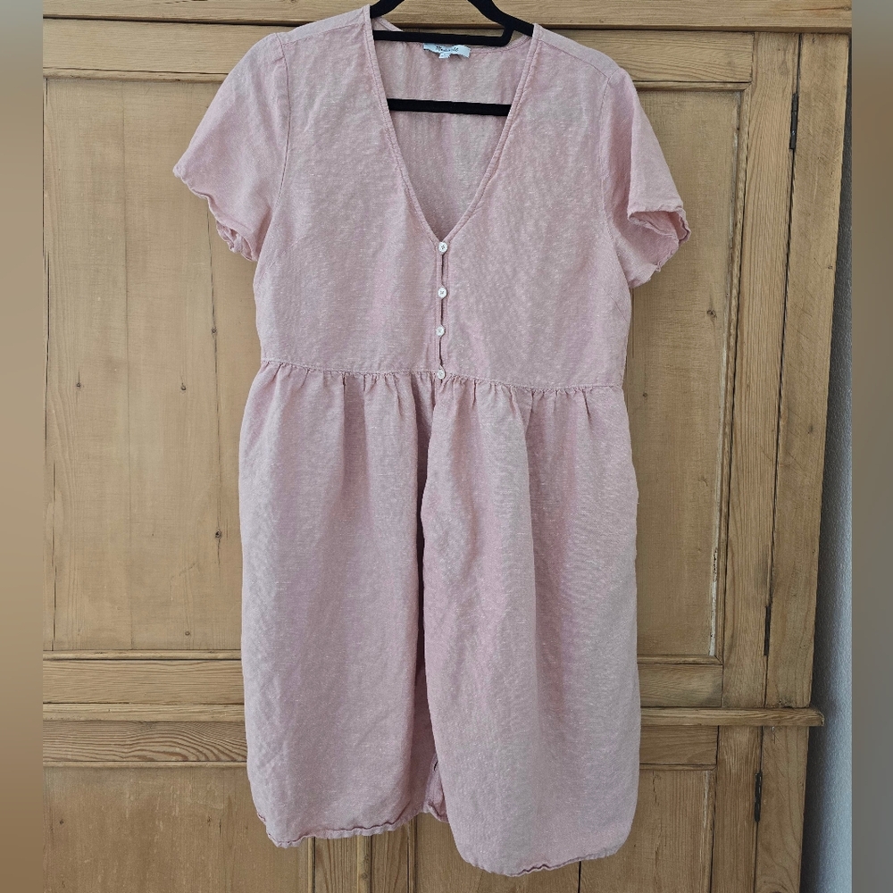 Madewell Alexandra Light Pink Linen Button-Front Dress